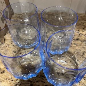 Set of Blue Rimmed Glass Tumblers
